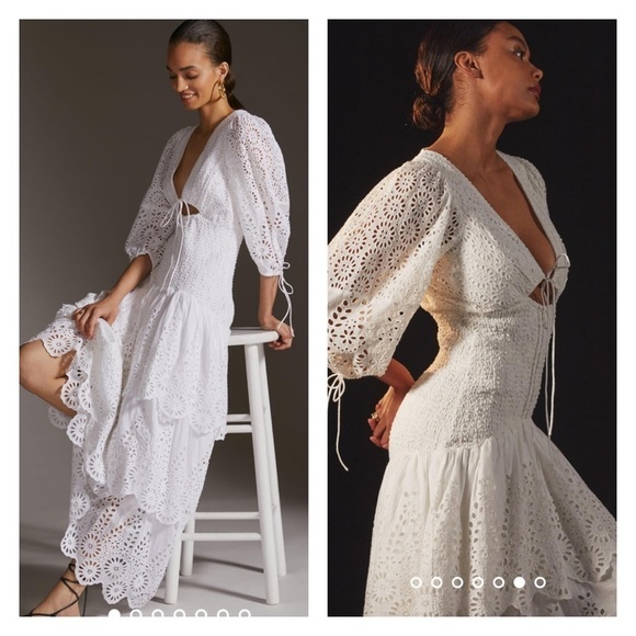 SIGNIFICANT OTHER Mazie White Eyelet Cutout Tiered Maxi Dress Size 10 Bridal